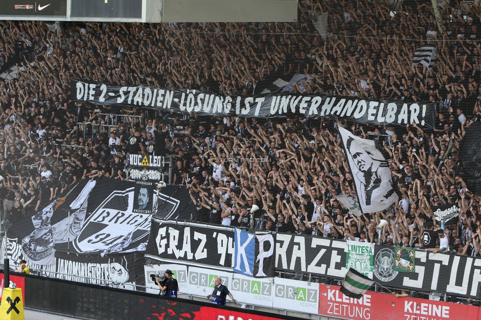 Sturm Graz - Austria Klagenfurt
Oesterreichische Fussball Bundesliga, 32. Runde, SK Sturm Graz - SK Austria Klagenfurt, Stadion Liebenau Graz, 19.05.2024. 

Foto zeigt Fans von Sturm mit einem Spruchband
Schlüsselwörter: sturmstadion