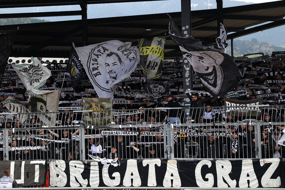 Wolfsberg - Sturm Graz
Oesterreichische Fussball Bundesliga, 23. Runde, Wolfsberger AC - SK Sturm Graz, Lavanttal Arena Wolfsberg, 30.03.2025. 

Foto zeigt Fans von Sturm
