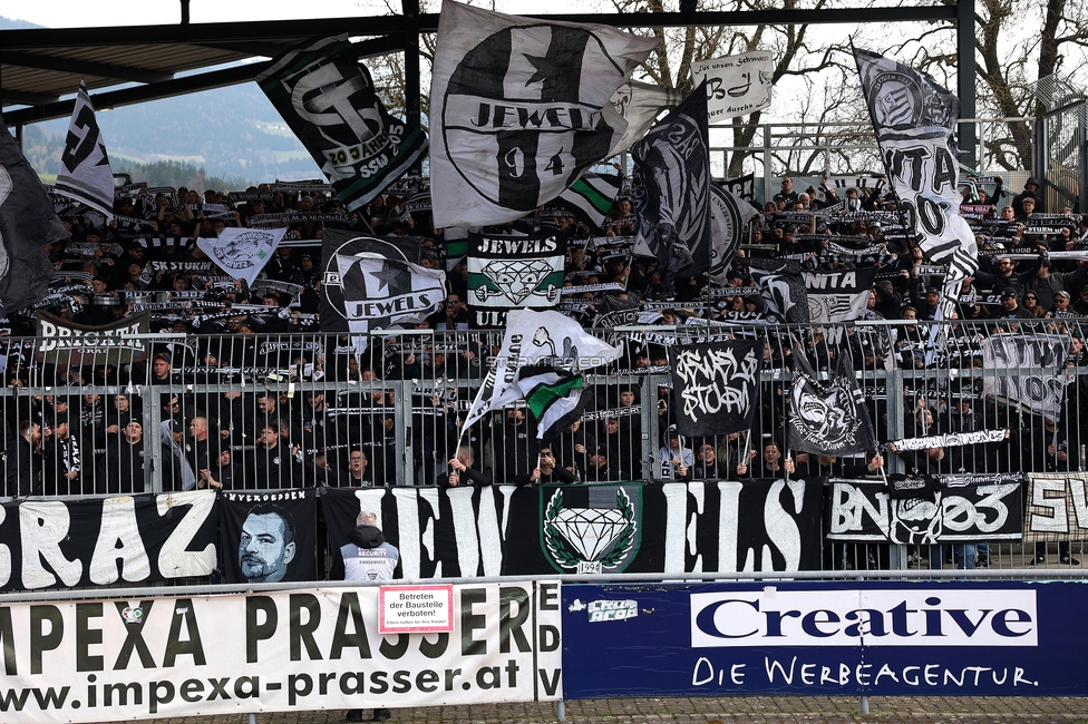Wolfsberg - Sturm Graz
Oesterreichische Fussball Bundesliga, 23. Runde, Wolfsberger AC - SK Sturm Graz, Lavanttal Arena Wolfsberg, 30.03.2025. 

Foto zeigt Fans von Sturm
