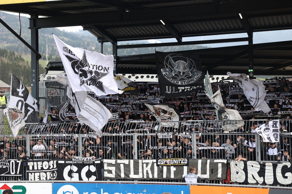 Wolfsberg - Sturm Graz
Oesterreichische Fussball Bundesliga, 23. Runde, Wolfsberger AC - SK Sturm Graz, Lavanttal Arena Wolfsberg, 30.03.2025. 

Foto zeigt Fans von Sturm
