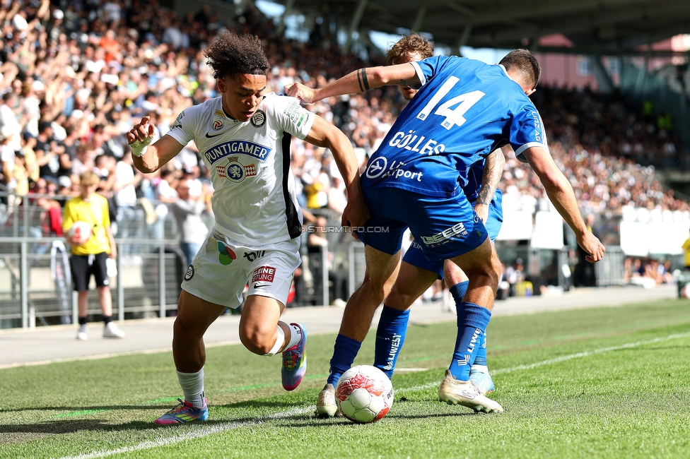 Sturm Graz - Blau-Weiss Linz
Oesterreichische Fussball Bundesliga, 26. Runde, SK Sturm Graz - FC Blau-Weiss Linz, Stadion Liebenau Graz, 20.04.2025. 

Foto zeigt Emanuel Aiwu (Sturm)
