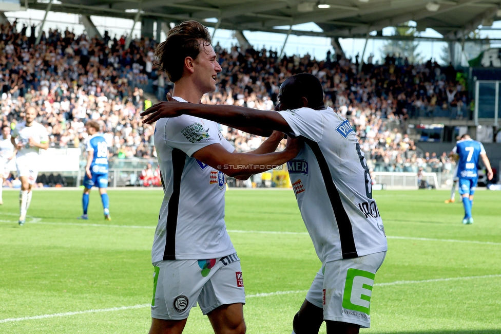 Sturm Graz - Blau-Weiss Linz
Oesterreichische Fussball Bundesliga, 26. Runde, SK Sturm Graz - FC Blau-Weiss Linz, Stadion Liebenau Graz, 20.04.2025. 

Foto zeigt William Boeving (Sturm)
Schlüsselwörter: torjubel