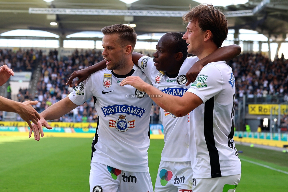 Sturm Graz - Blau-Weiss Linz
Oesterreichische Fussball Bundesliga, 26. Runde, SK Sturm Graz - FC Blau-Weiss Linz, Stadion Liebenau Graz, 20.04.2025. 

Foto zeigt William Boeving (Sturm)
Schlüsselwörter: torjubel