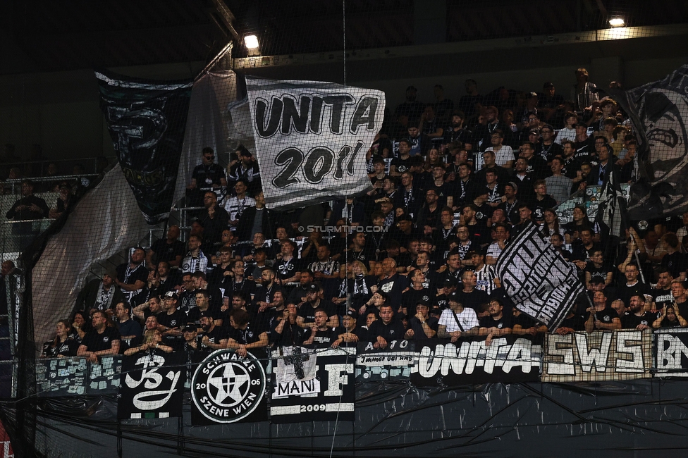 Austria Wien - Sturm Graz
Oesterreichische Fussball Bundesliga, 27. Runde, FK Austria Wien - SK Sturm Graz, Generali Arena Wien, 23.04.2025. 

Foto zeigt Fans von Sturm
