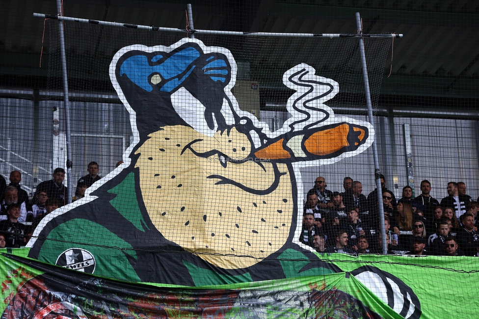 BW Linz - Sturm Graz
Oesterreichische Fussball Bundesliga, 29. Runde, Blau-Weiss Linz - SK Sturm Graz, Hofmann Personal Stadion Linz, 04.05.2025. 

Foto zeigt Fans von Sturm mit einer Choreografie
