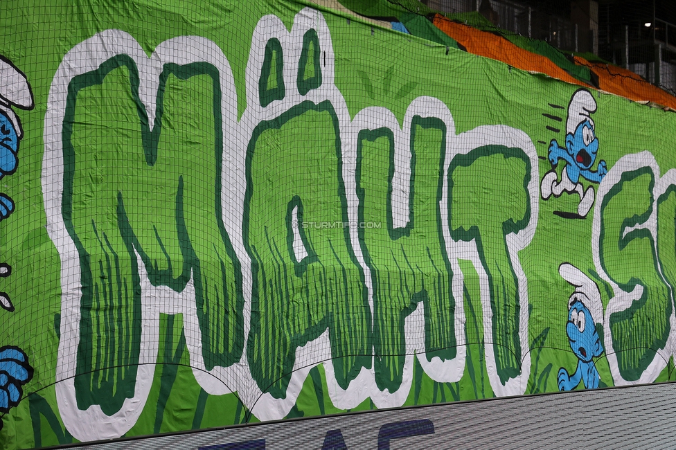 BW Linz - Sturm Graz
Oesterreichische Fussball Bundesliga, 29. Runde, Blau-Weiss Linz - SK Sturm Graz, Hofmann Personal Stadion Linz, 04.05.2025. 

Foto zeigt Fans von Sturm mit einer Choreografie
