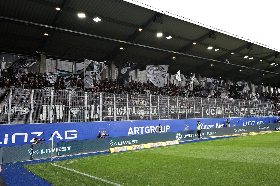 BW Linz - Sturm Graz
Oesterreichische Fussball Bundesliga, 29. Runde, Blau-Weiss Linz - SK Sturm Graz, Hofmann Personal Stadion Linz, 04.05.2025. 

Foto zeigt Fans von Sturm
