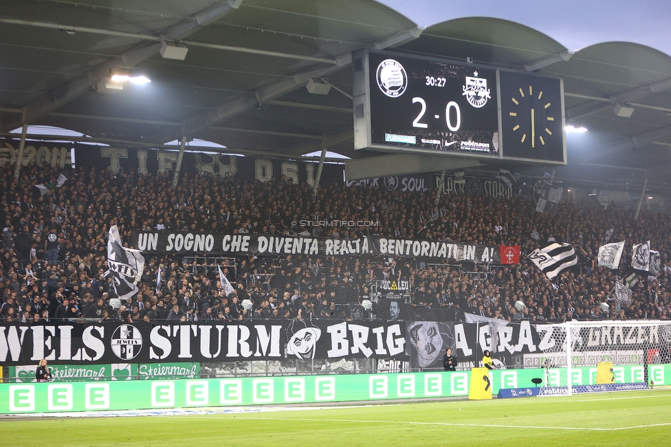 Sturm Graz - Salzburg
Oesterreichische Fussball Bundesliga, 30. Runde, SK Sturm Graz - FC Salzburg, Stadion Liebenau Graz, 09.05.2025. 

Foto zeigt Fans von Sturm mit einem Spruchband
Schlüsselwörter: pisa