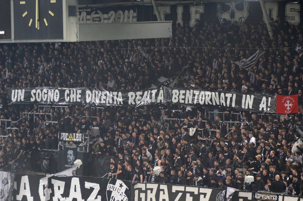 Sturm Graz - RB Salzburg
Oesterreichische Fussball Bundesliga, 30. Runde, SK Sturm Graz - FC RB Salzburg, Stadion Liebenau Graz, 09.05.2025. 

Foto zeigt Fans von Sturm mit einem Spruchband
Schlüsselwörter: pisa
