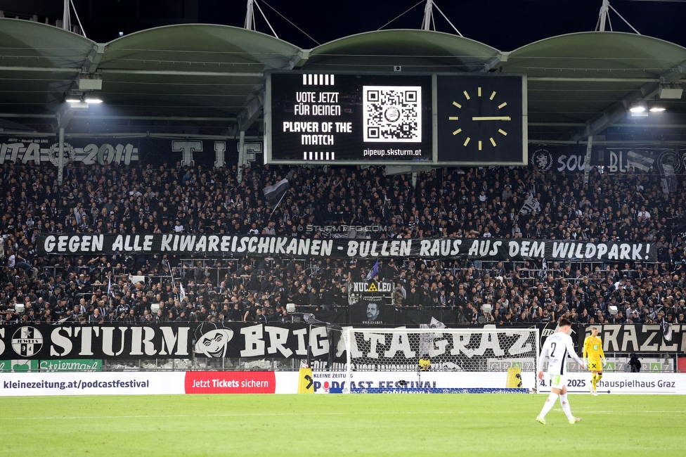 Sturm Graz - RB Salzburg
Oesterreichische Fussball Bundesliga, 30. Runde, SK Sturm Graz - FC RB Salzburg, Stadion Liebenau Graz, 09.05.2025. 

Foto zeigt Fans von Sturm mit einem Spruchband
Schlüsselwörter: karlsruhe