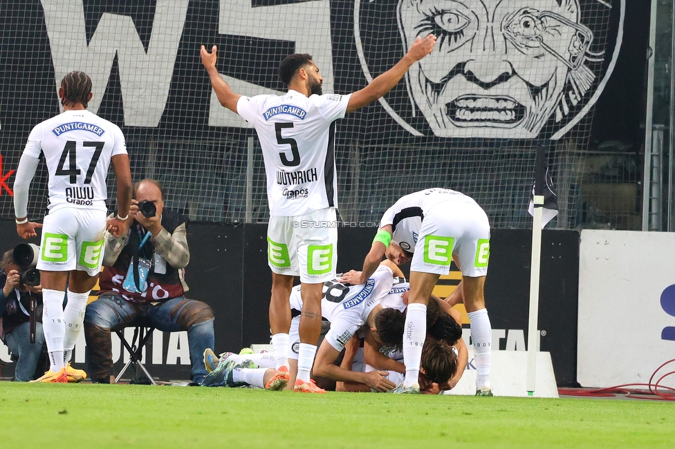 Sturm Graz - RB Salzburg
Oesterreichische Fussball Bundesliga, 30. Runde, SK Sturm Graz - FC RB Salzburg, Stadion Liebenau Graz, 09.05.2025. 

Foto zeigt William Boeving (Sturm)
Schlüsselwörter: torjubel