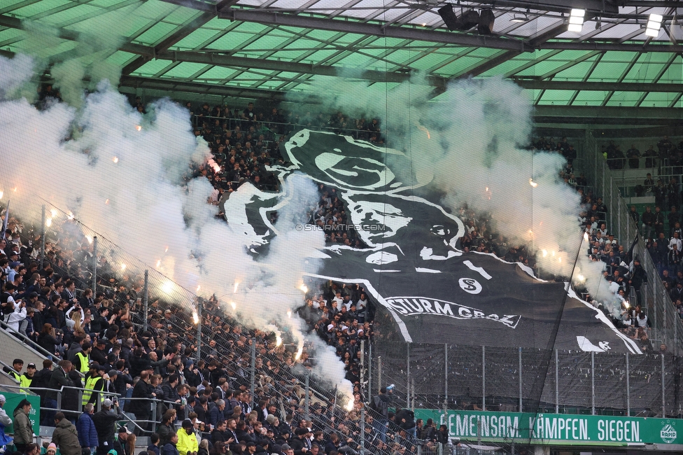 Rapid Wien - Sturm Graz
Oesterreichische Fussball Bundesliga, 31. Runde, SK Rapid Wien - SK Sturm Graz, Weststadion Wien, 18.05.2024. 

Foto zeigt Fans von Sturm mit einer Choreografie
