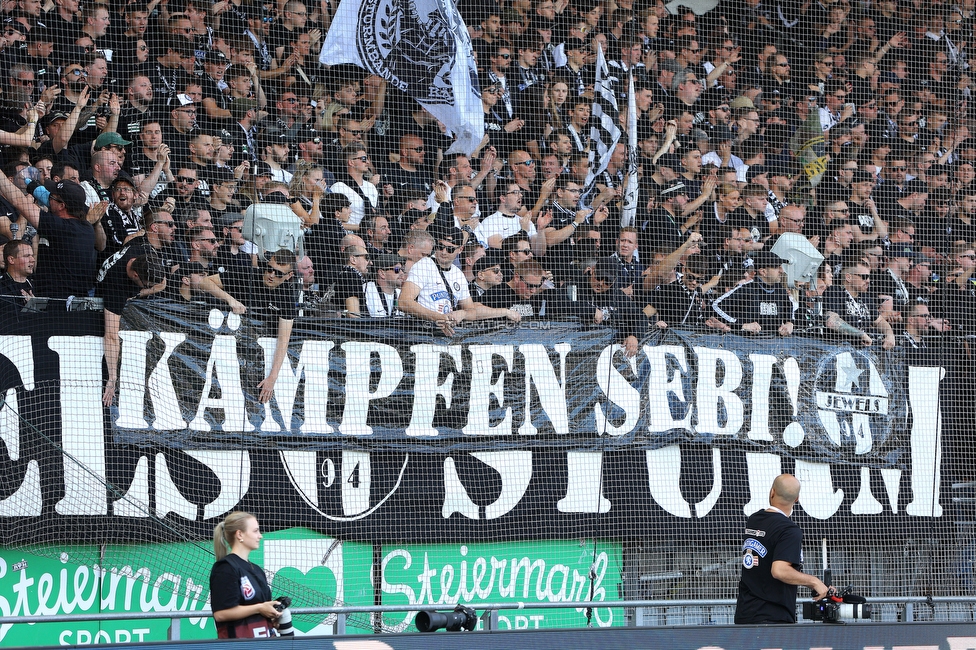 Sturm Graz - WAC
Oesterreichische Fussball Bundesliga, 32. Runde, SK Sturm Graz - Wolfsberger AC, Stadion Liebenau Graz, 24.05.2025. 

Foto zeigt Fans von Sturm mit einem Spruchband
