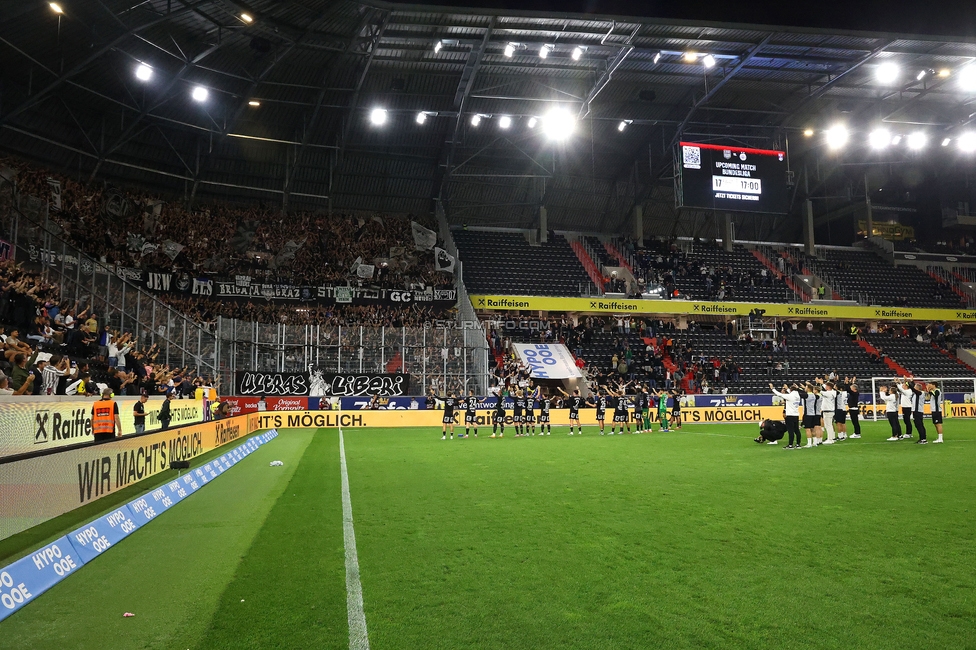 LASK - Sturm Graz
Oesterreichische Fussball Bundesliga, 1. Runde, Linzer ASK - SK Sturm Graz, Raiffeisen Arena Linz, 01.08.2025. 

Foto zeigt Fans von Sturm
