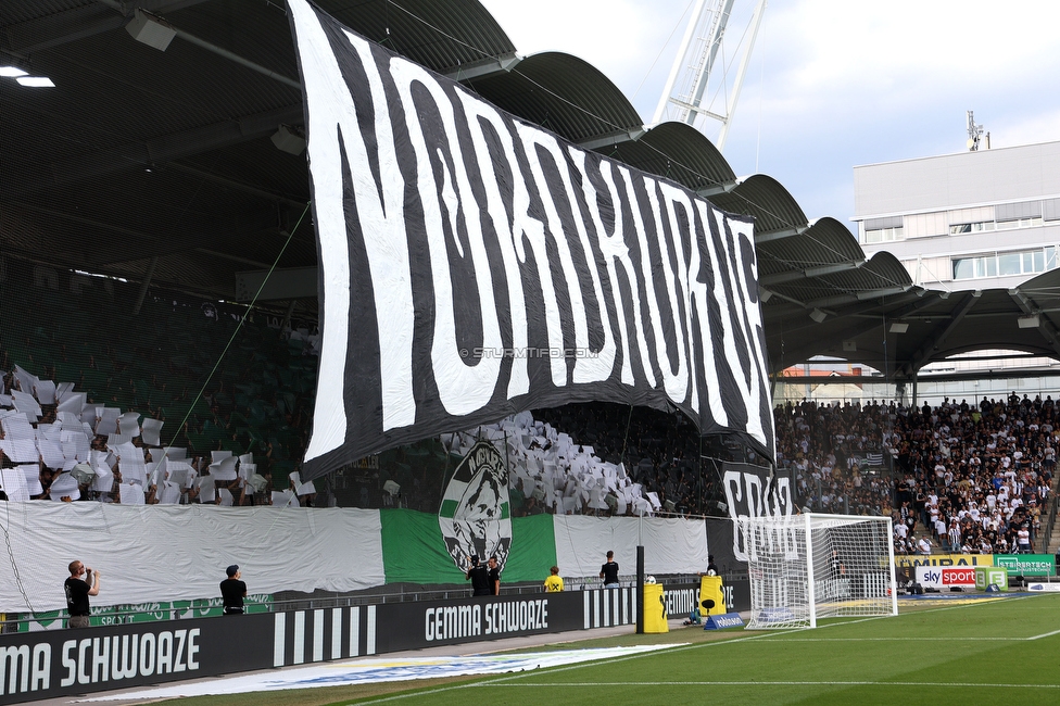 Sturm Graz - Rapid
Oesterreichische Fussball Bundesliga, 2. Runde, SK Sturm Graz - SK Rapid Wien, Stadion Liebenau Graz, 10.08.2025. 

Foto zeigt Fans von Sturm mit einer Choreografie
