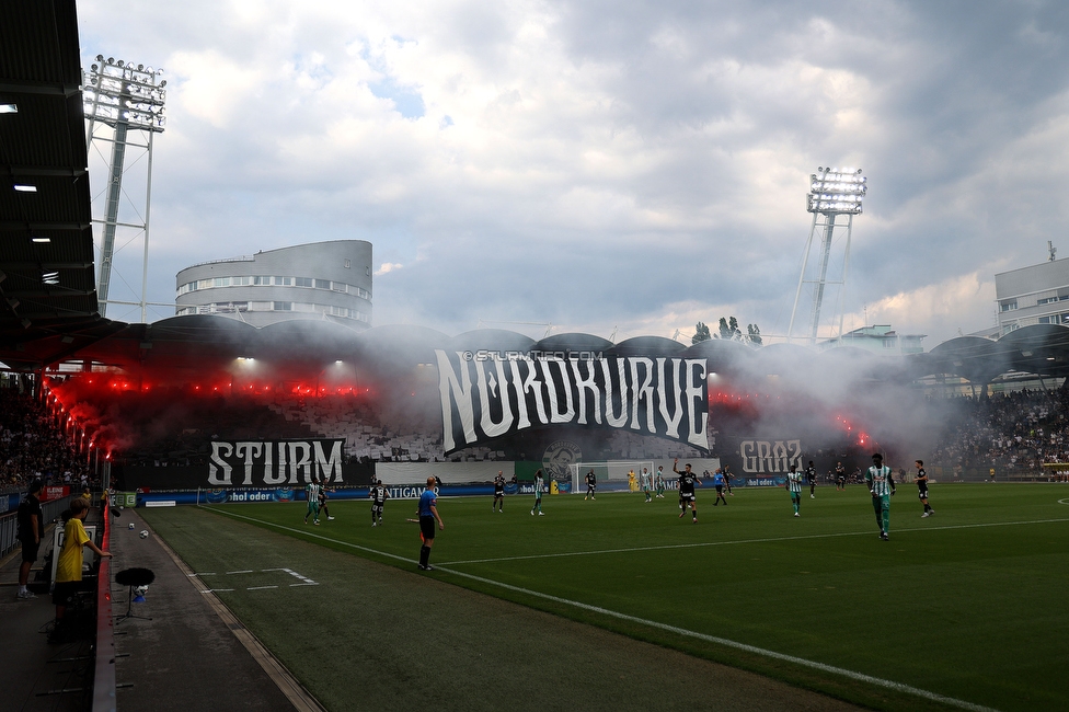 Sturm Graz - Rapid
Oesterreichische Fussball Bundesliga, 2. Runde, SK Sturm Graz - SK Rapid Wien, Stadion Liebenau Graz, 10.08.2025. 

Foto zeigt Fans von Sturm mit einer Choreografie

