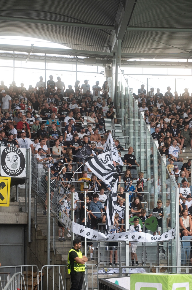 Sturm Graz - Rapid Wien
Oesterreichische Fussball Bundesliga, 2. Runde, SK Sturm Graz - SK Rapid Wien, Stadion Liebenau Graz, 10.08.2025. 

Foto zeigt Fans von Sturm mit einem Spruchband

