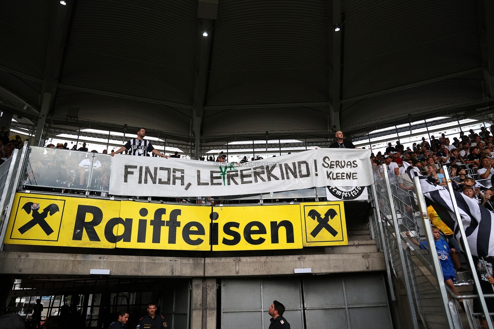 Sturm Graz - Rapid
Oesterreichische Fussball Bundesliga, 2. Runde, SK Sturm Graz - SK Rapid Wien, Stadion Liebenau Graz, 10.08.2025. 

Foto zeigt Fans von Sturm mit einem Spruchband
