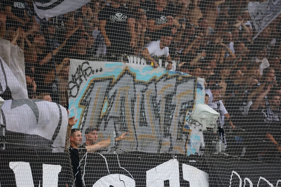 Sturm Graz - Rapid
Oesterreichische Fussball Bundesliga, 2. Runde, SK Sturm Graz - SK Rapid Wien, Stadion Liebenau Graz, 10.08.2025. 

Foto zeigt Fans von Sturm mit einem Spruchband
Schlüsselwörter: brigata baby