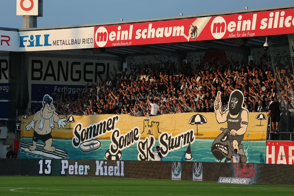 Ried - Sturm Graz
Oesterreichische Fussball Bundesliga, 3. Runde, SV Ried - SK Sturm Graz, Arena Ried, 16.08.2025. 

Foto zeigt Fans von Sturm mit einer Choreografie
