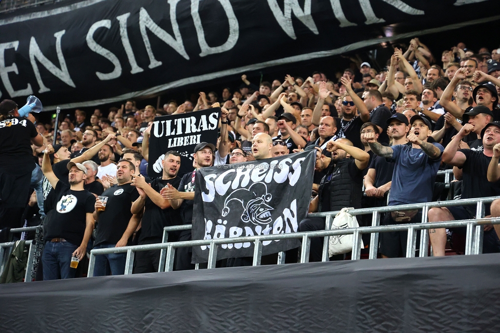 Sturm Graz - Bodo Glimt
UEFA Champions League Play-Offs, SK Sturm Graz - Bodo Glimt, Woerthersee Stadion Klagenfurt, 26.08.2025. 

Foto zeigt Fans von Sturm

