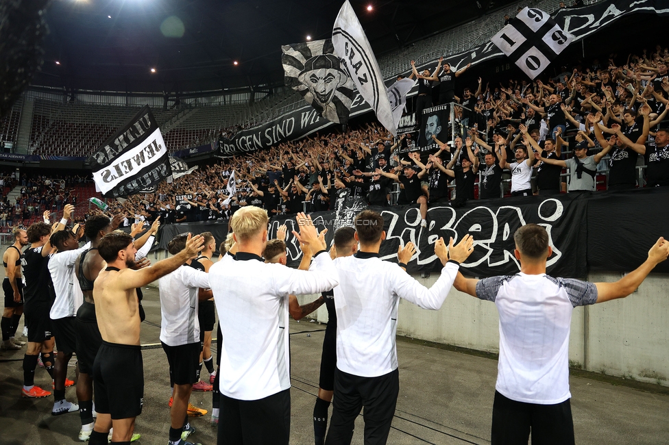 Sturm Graz - Bodo Glimt
UEFA Champions League Play-Offs, SK Sturm Graz - Bodo Glimt, Woerthersee Stadion Klagenfurt, 26.08.2025. 

Foto zeigt Fans von Sturm
