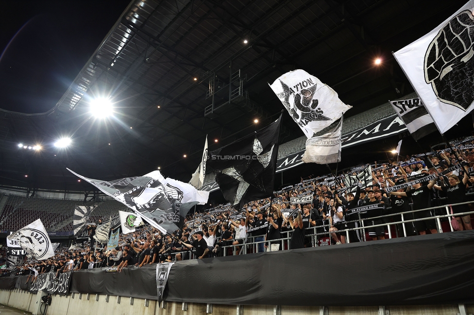 Sturm Graz - Bodo Glimt
UEFA Champions League Play-Offs, SK Sturm Graz - Bodo Glimt, Woerthersee Stadion Klagenfurt, 26.08.2025. 

Foto zeigt Fans von Sturm
