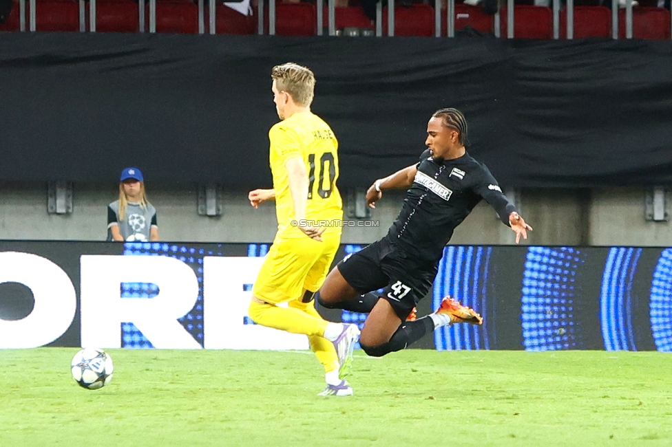Sturm Graz - Bodo Glimt
UEFA Champions League Play-Offs, SK Sturm Graz - Bodo Glimt, Woerthersee Stadion Klagenfurt, 26.08.2025. 

Foto zeigt Emanuel Aiwu (Sturm)
