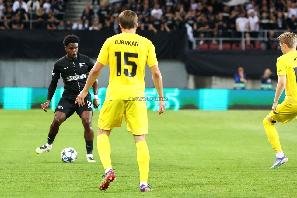 Sturm Graz - Bodo Glimt
UEFA Champions League Play-Offs, SK Sturm Graz - Bodo Glimt, Woerthersee Stadion Klagenfurt, 26.08.2025. 

Foto zeigt Tochi Phil Chukwuani (Sturm)
