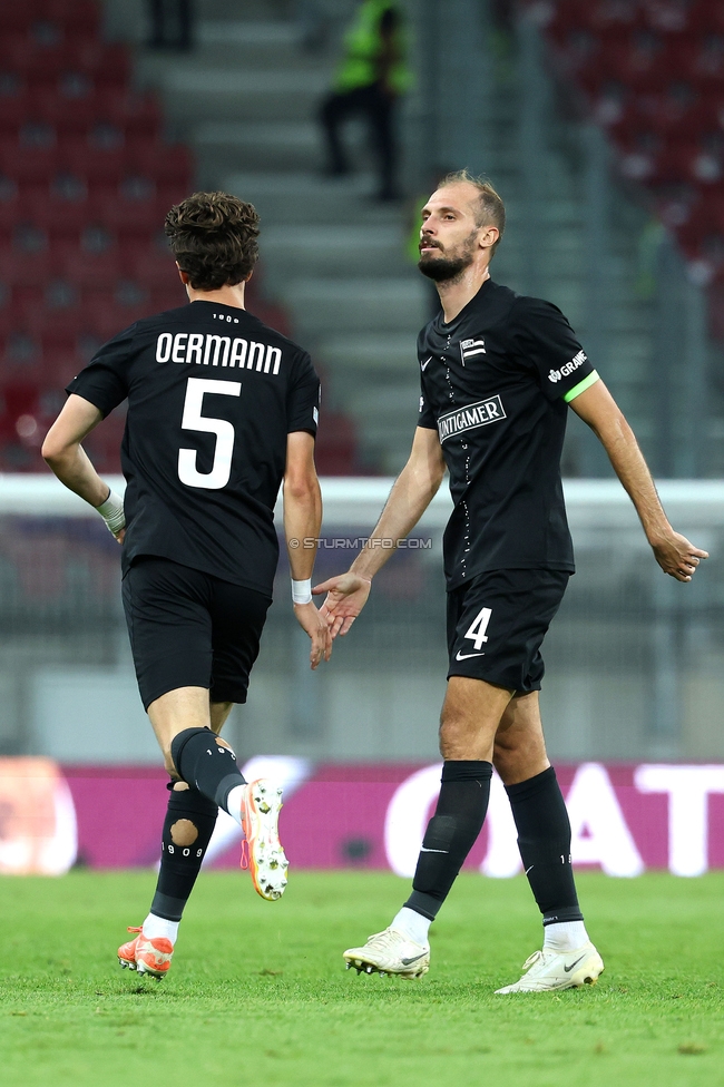 Sturm Graz - Bodo Glimt
UEFA Champions League Play-Offs, SK Sturm Graz - Bodo Glimt, Woerthersee Stadion Klagenfurt, 26.08.2025. 

Foto zeigt Tim Oermann (Sturm) und Jon Gorenc-Stankovic (Sturm)
