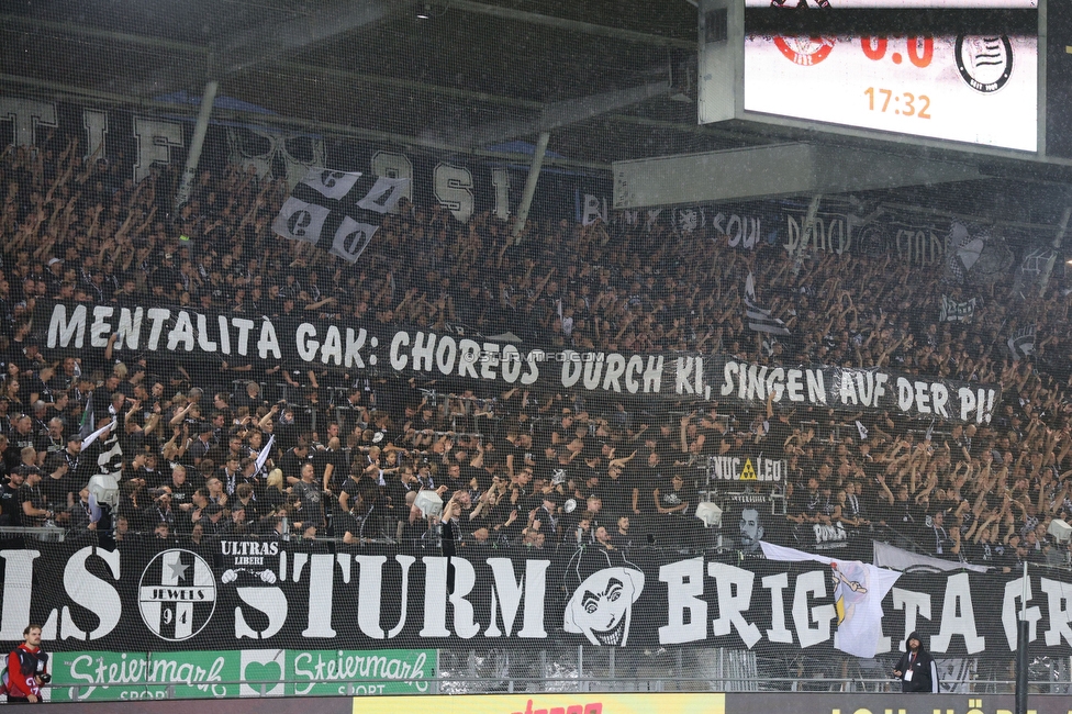 GAK - Sturm Graz
Oesterreichische Fussball Bundesliga, 5. Runde, Grazer AK - SK Sturm Graz, Stadion Liebenau Graz, 30.08.2025. 

Foto zeigt Fans von Sturm mit einem Spruchband
