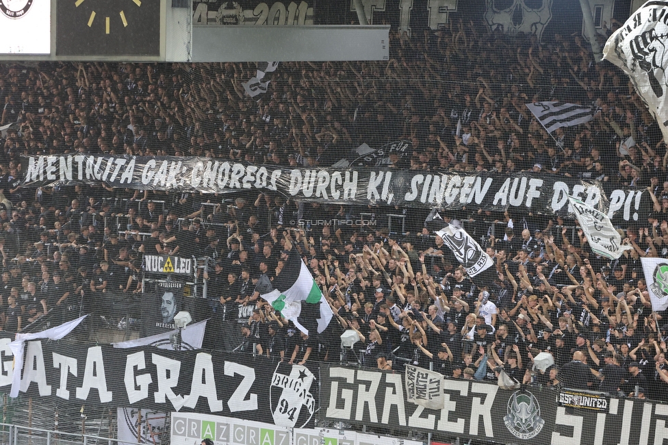 GAK - Sturm Graz
Oesterreichische Fussball Bundesliga, 5. Runde, Grazer AK - SK Sturm Graz, Stadion Liebenau Graz, 30.08.2025. 

Foto zeigt Fans von Sturm mit einem Spruchband
