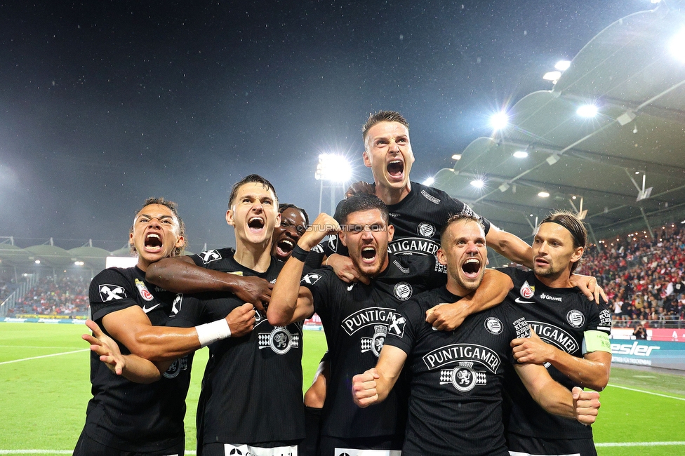 GAK - Sturm Graz
Oesterreichische Fussball Bundesliga, 5. Runde, Grazer AK - SK Sturm Graz, Stadion Liebenau Graz, 30.08.2025. 

Foto zeigt Jacob Peter Hoedl (Sturm), Leon Grgic (Sturm), Emir Karic (Sturm), Dimitri Lavalee (Sturm), Tomi Horvat (Sturm) und Stefan Hierlaender (Sturm)
Schlüsselwörter: torjubel
