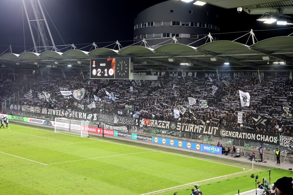 Sturm Graz - Rangers
UEFA Europa League Gruppenphase 2. Spieltag, SK Sturm Graz - Glasgow Rangers, Stadion Liebenau Graz, 02.10.2025. 

Foto zeigt Fans von Sturm
Schlüsselwörter: schals