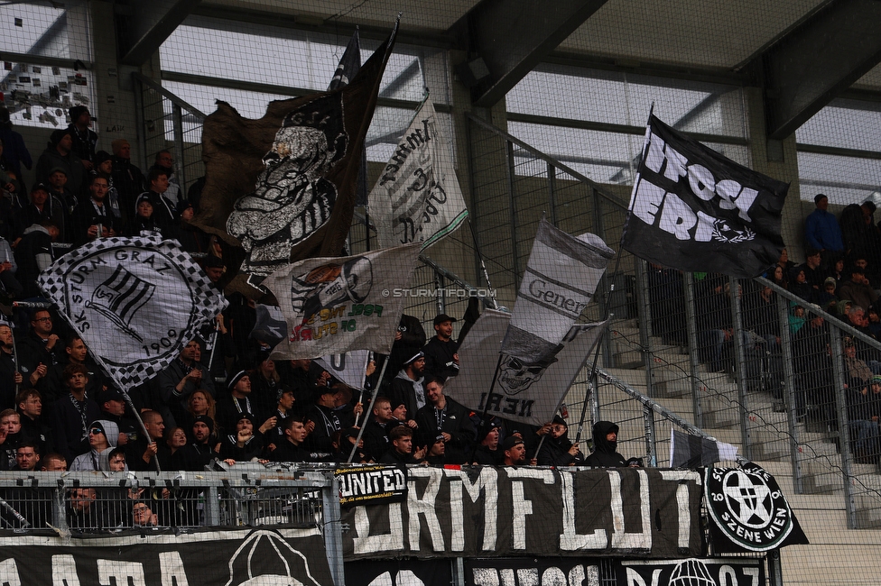 Altach - Sturm Graz
Oesterreichische Fussball Bundesliga, 9. Runde, SC Rheindorf Altach - SK Sturm Graz, Stadion Schnabelholz Altach, 05.10.2025. 

Foto zeigt Fans von Sturm
