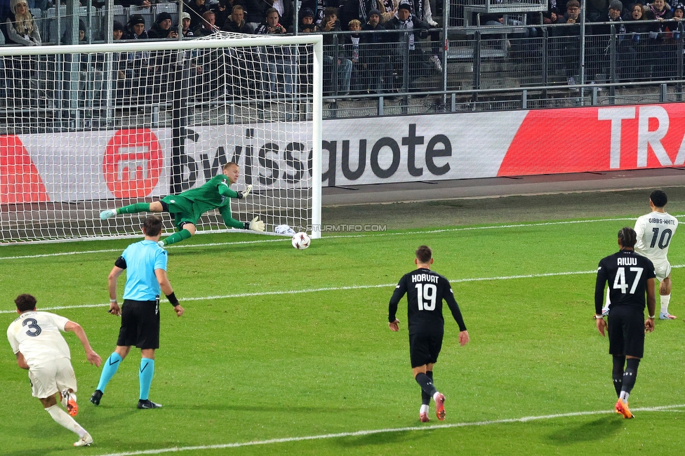 Sturm Graz - Nottingham
UEFA Europa League Gruppenphase 4. Spieltag, SK Sturm Graz - Nottingham Forest, Stadion Liebenau Graz, 06.11.2025. 

Foto zeigt Oliver Christensen (Sturm)
Schlüsselwörter: elfmeter