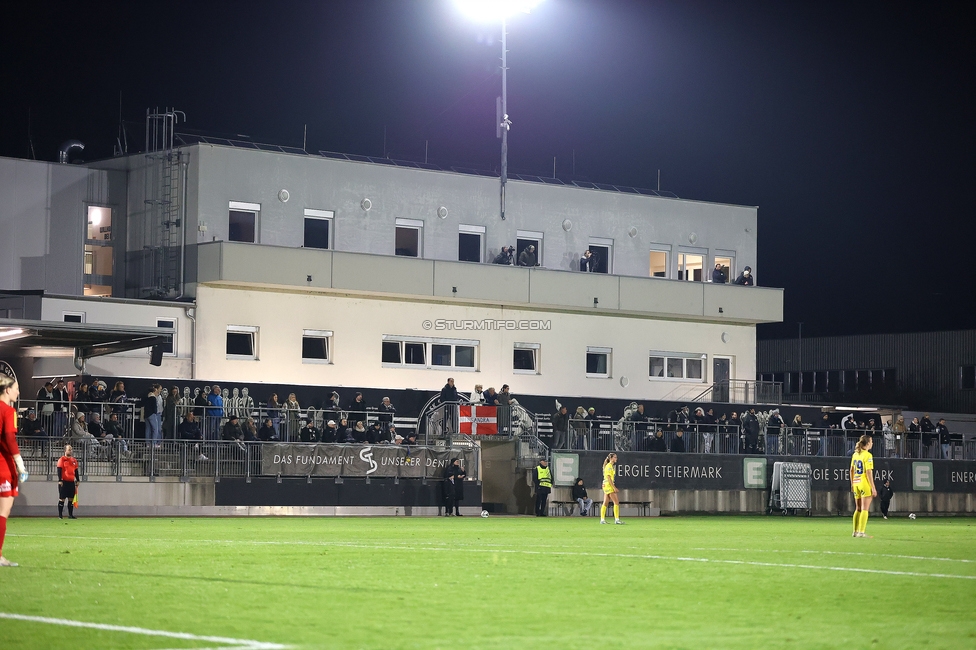 Sturm Damen - Vienna
OEFB Frauen Bundesliga, 12. Runde, SK Sturm Graz Damen - First Vienna, Trainingszentrum Messendorf, 07.11.2025. 

Foto zeigt Fans
