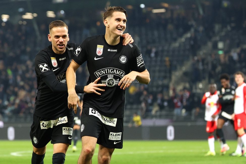 Sturm Graz - RB Salzburg
Oesterreichische Fussball Bundesliga, 13. Runde, SK Sturm Graz - FC RB Salzburg, Stadion Liebenau Graz, 09.11.2025. 

Foto zeigt Tomi Horvat (Sturm) und Leon Grgic (Sturm)
Schlüsselwörter: torjubel