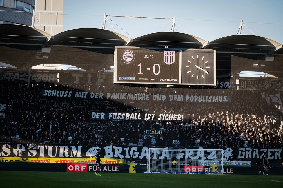 Sturm Graz - LASK
Oesterreichische Fussball Bundesliga, 14. Runde, SK Sturm Graz - LASK, Stadion Liebenau Graz, 23.11.2025. 

Foto zeigt Fans von Sturm mit einem Spruchband
Schlüsselwörter: repression