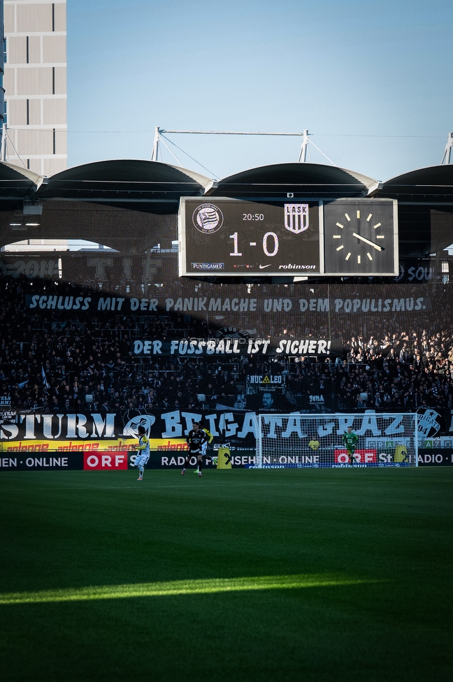 Sturm Graz - LASK
Oesterreichische Fussball Bundesliga, 14. Runde, SK Sturm Graz - LASK, Stadion Liebenau Graz, 23.11.2025. 

Foto zeigt Fans von Sturm mit einem Spruchband
Schlüsselwörter: repression
