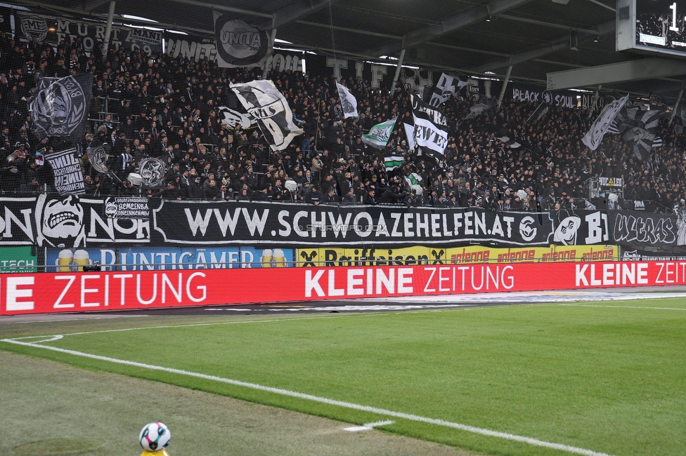 Sturm Graz - LASK
Oesterreichische Fussball Bundesliga, 14. Runde, SK Sturm Graz - LASK, Stadion Liebenau Graz, 23.11.2025. 

Foto zeigt Fans von Sturm mit einem Spruchband
Schlüsselwörter: schwoazehelfen