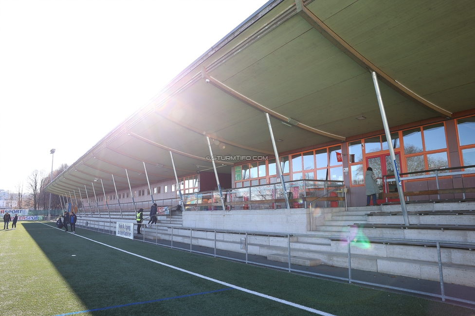 Sturm Damen - Suedburgenland Hartberg
OEFB Frauen Bundesliga, 13. Runde, SK Sturm Graz Damen - SpG Suedburgenland TSV Hartberg, Koralmstadion Deutschlandsberg, 23.11.2025. 

Foto zeigt das Koralmstadion
