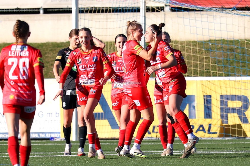 Sturm Damen - Suedburgenland Hartberg
OEFB Frauen Bundesliga, 13. Runde, SK Sturm Graz Damen - SpG Suedburgenland TSV Hartberg, Koralmstadion Deutschlandsberg, 23.11.2025. 

Foto zeigt den Jubel zum Ausgleich
