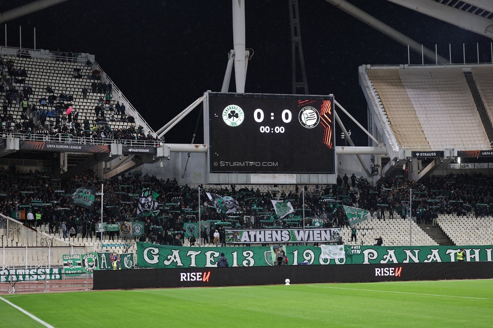 Panathinaikos - Sturm Graz
UEFA Europa League Gruppenphase 5. Spieltag, FC Panathinaikos - SK Sturm Graz, Olympiastadion Athen, 27.11.2025. 

Foto zeigt Fans von Panathinaikos
