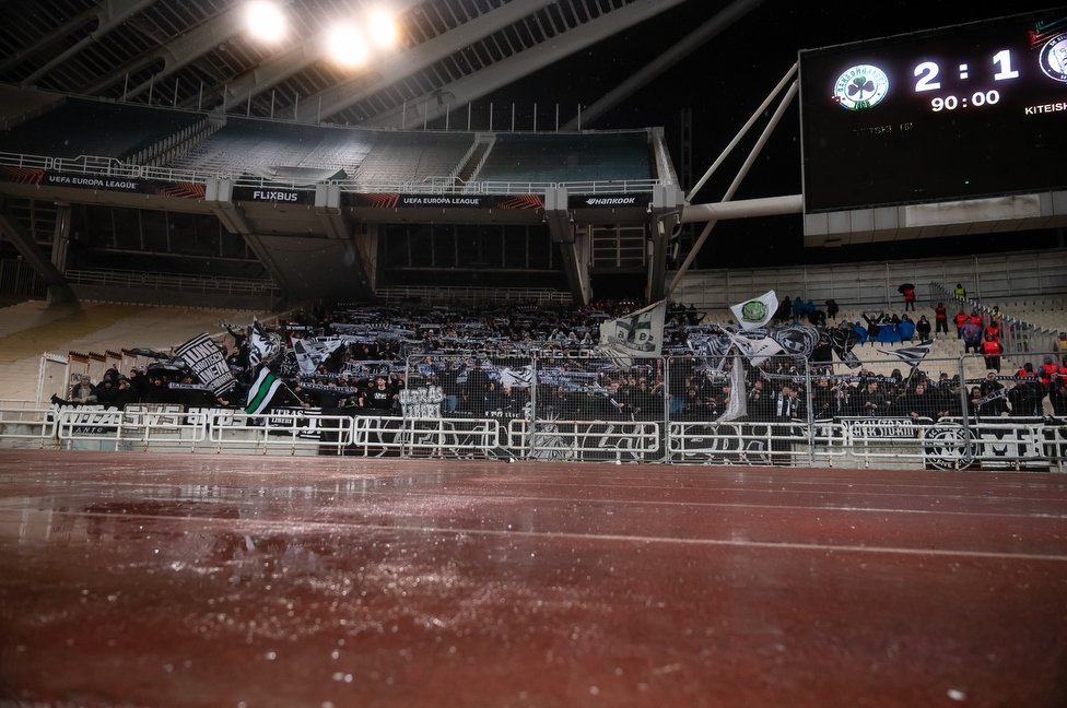 Panathinaikos - Sturm Graz
UEFA Europa League Gruppenphase 5. Spieltag, FC Panathinaikos - SK Sturm Graz, Olympiastadion Athen, 27.11.2025. 

Foto zeigt Fans von Sturm
Schlüsselwörter: schals
