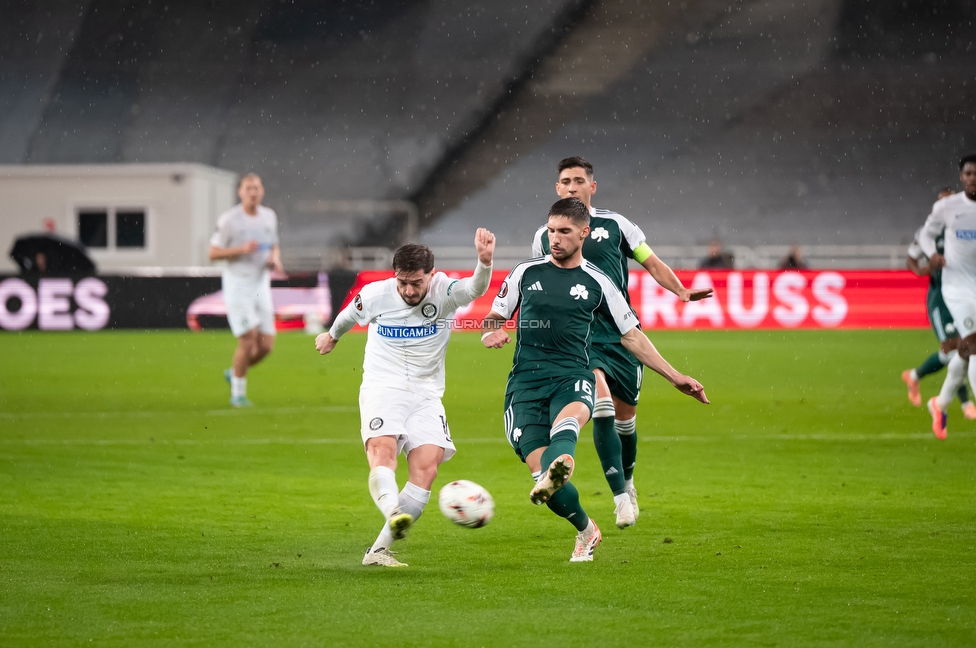 Panathinaikos - Sturm Graz
UEFA Europa League Gruppenphase 5. Spieltag, FC Panathinaikos - SK Sturm Graz, Olympiastadion Athen, 27.11.2025. 

Foto zeigt Otar Kiteishvili (Sturm)
