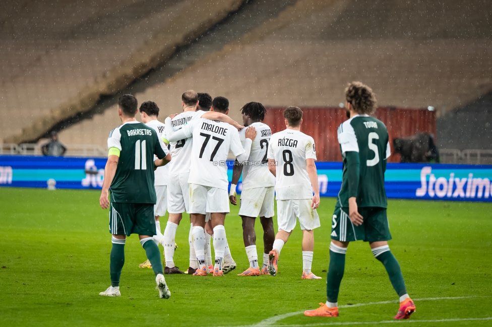 Panathinaikos - Sturm Graz
UEFA Europa League Gruppenphase 5. Spieltag, FC Panathinaikos - SK Sturm Graz, Olympiastadion Athen, 27.11.2025. 

Foto zeigt die Mannschaft von Sturm
Schlüsselwörter: torjubel