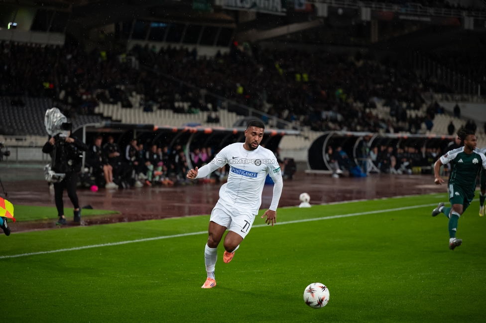 Panathinaikos - Sturm Graz
UEFA Europa League Gruppenphase 5. Spieltag, FC Panathinaikos - SK Sturm Graz, Olympiastadion Athen, 27.11.2025. 

Foto zeigt Maurice Malone (Sturm)
