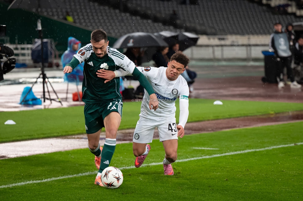 Panathinaikos - Sturm Graz
UEFA Europa League Gruppenphase 5. Spieltag, FC Panathinaikos - SK Sturm Graz, Olympiastadion Athen, 27.11.2025. 

Foto zeigt Jacob Peter Hoedl (Sturm)
