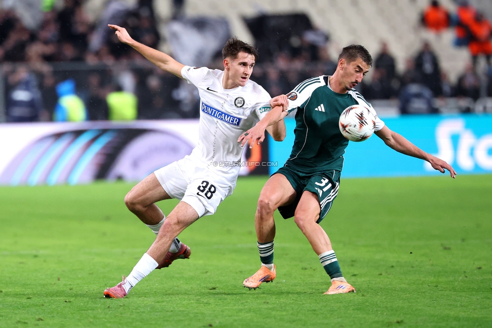 Panathinaikos - Sturm Graz
UEFA Europa League Gruppenphase 5. Spieltag, FC Panathinaikos - SK Sturm Graz, Olympiastadion Athen, 27.11.2025. 

Foto zeigt Leon Grgic (Sturm)
